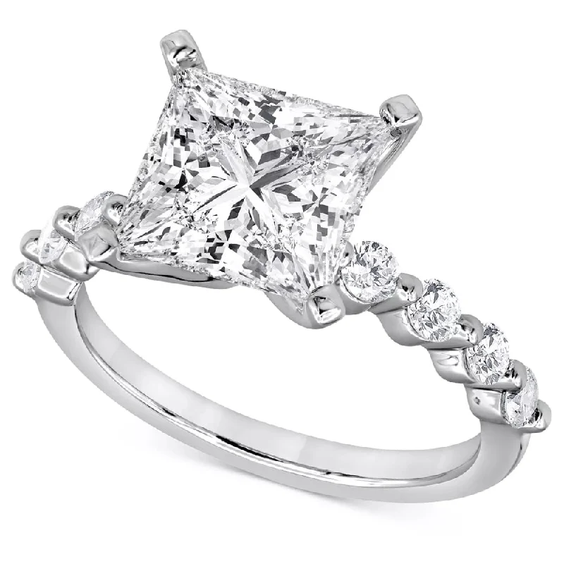 Rings with knot motifs for symbolic love -3Ct Princess Cut Diamond Engagement Ring 14k White Gold Lab Grown