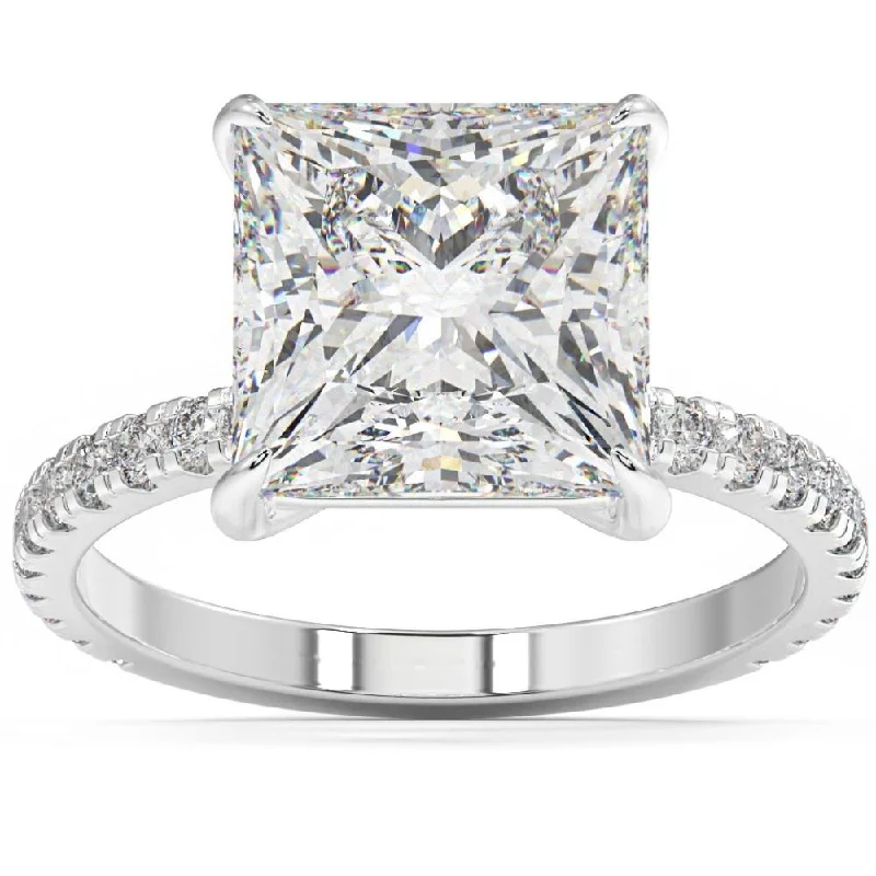 Rings with shield-shaped stones for boldness -4 1/2 Ct Princess Cut Diamond Engagement Ring Lab Grown in White or Yellow Gold