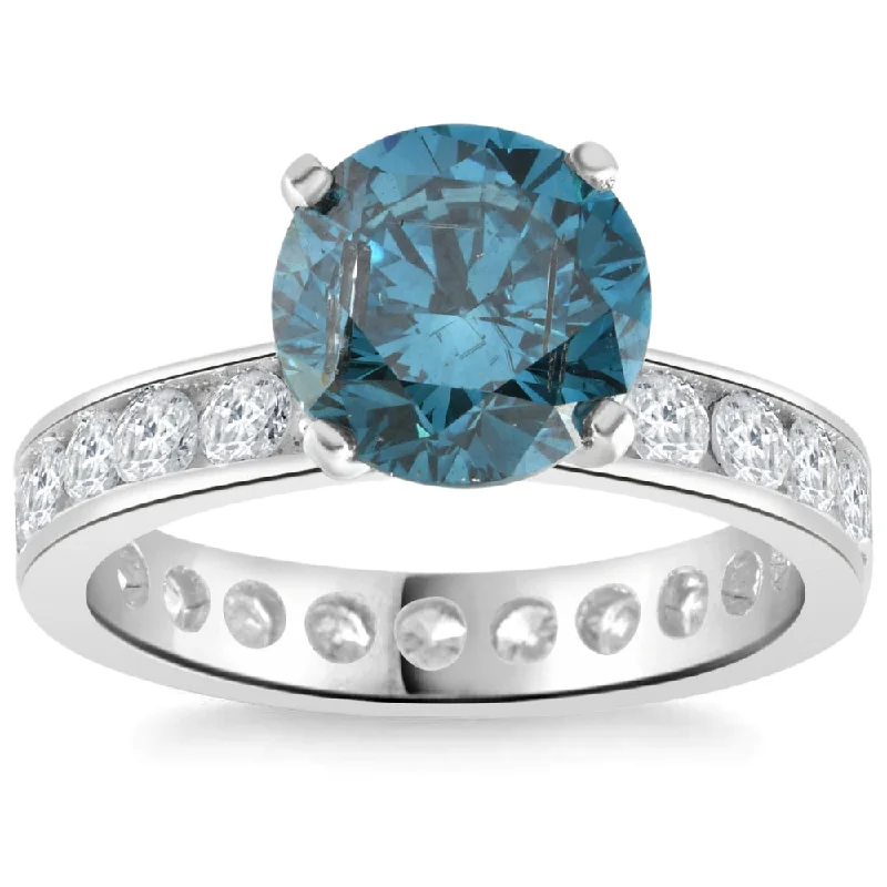 Rings with black diamond for striking contrast -4 Ct TW Blue & White Diamond Eternity Engagement Ring in 14k White Gold