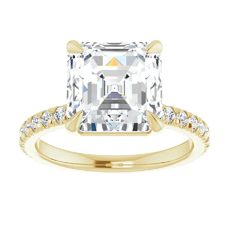 Rings with spiral ruby for bold twist -5 1/3Ct Asscher Cut & Diamond Engagement Ring in White, Yellow, or Rose Gold