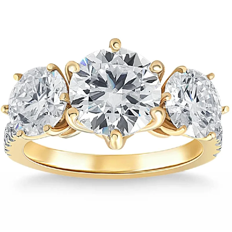 Stackable rings with mixed metal finishes -6 1/4 Ct Three Stone Diamond Engagement Ring Lab Grown White Yellow Rose Gold