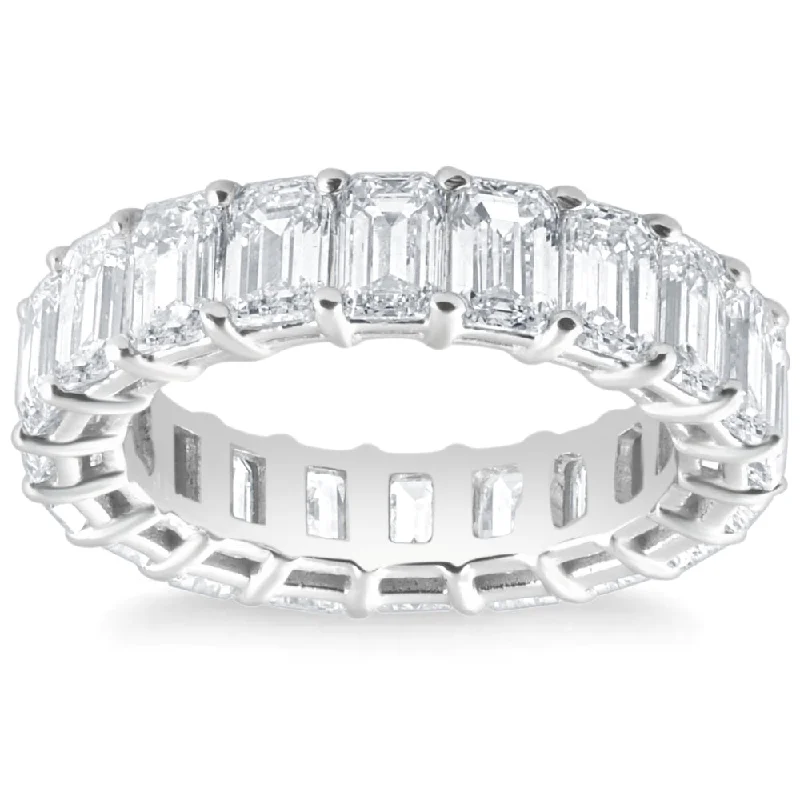 Rings with polished jade for smooth calm -6Ct Emerald Cut Diamond Eternity Ring Lab Grown 14k White or Yellow Gold