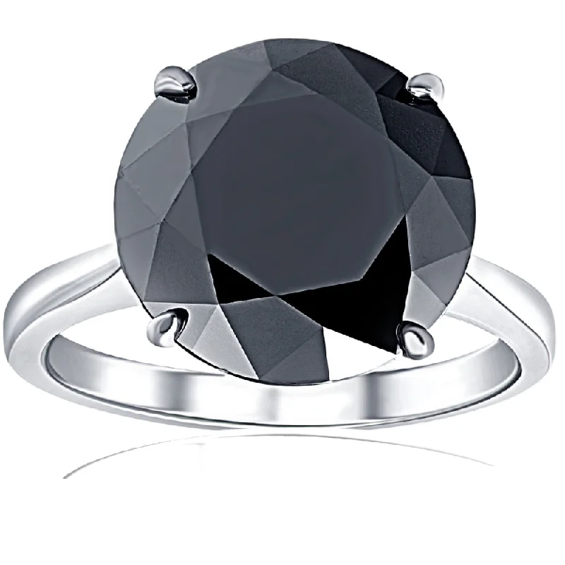 Rings with pink sapphire for delicate charm -8 Ct Black Moissanite Solitaire Engagement Ring 10k White Gold