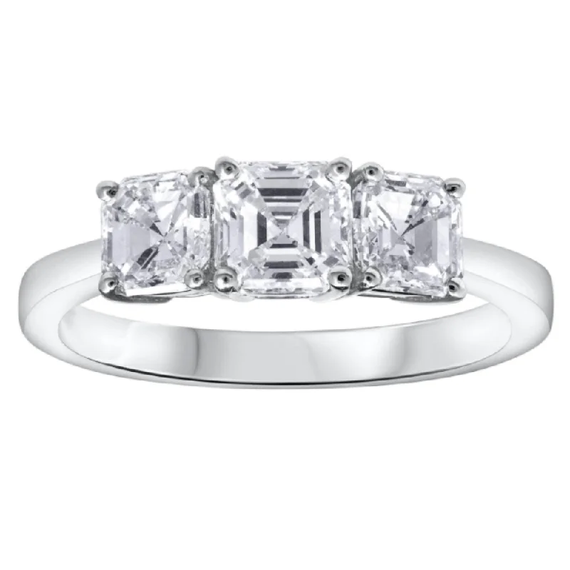 Rings with spiral designs for eye-catching twist -G/VS 1.75Ct Asscher Cut Moissanite 3-Stone Engagement Ring 14k White Gold