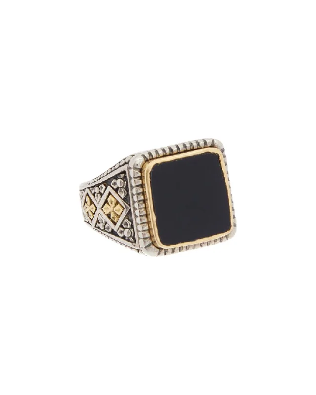 Rings with tiger eye bands for warmth -Konstantino Color Clas 18K & Silver Onyx Ring