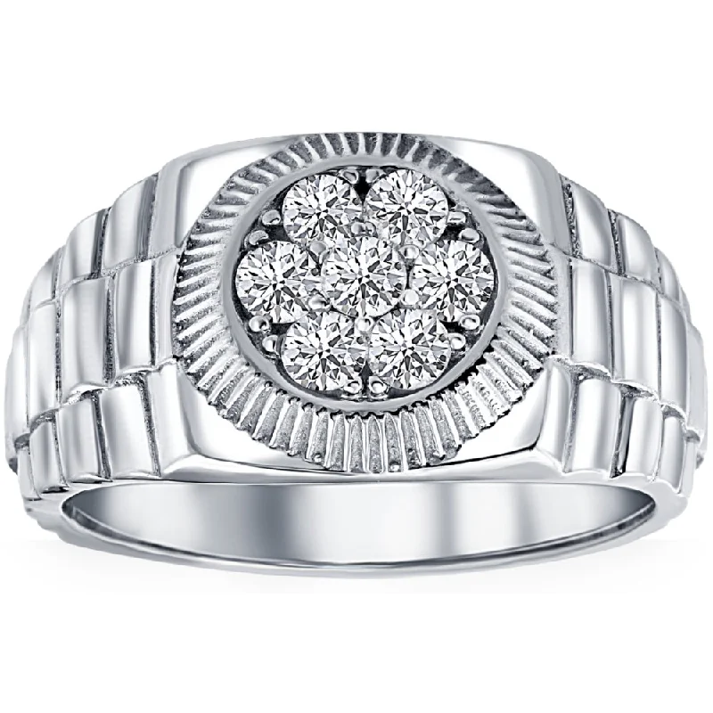 Rings with lotus flower engravings for peace -Men's 3/4 Ct T.W. Diamond Ring 14k White Gold