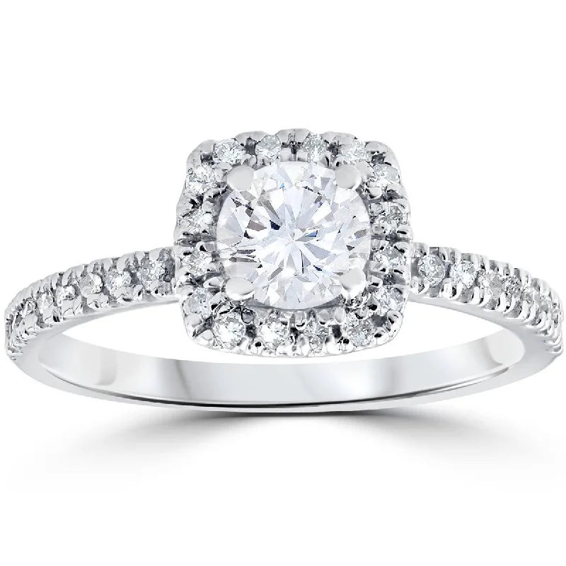 Vintage rings with engraved floral band designs -Platinum 1/2 ct T.W. Diamond Engagement Cushion Halo Ring EX3 Lab Grown