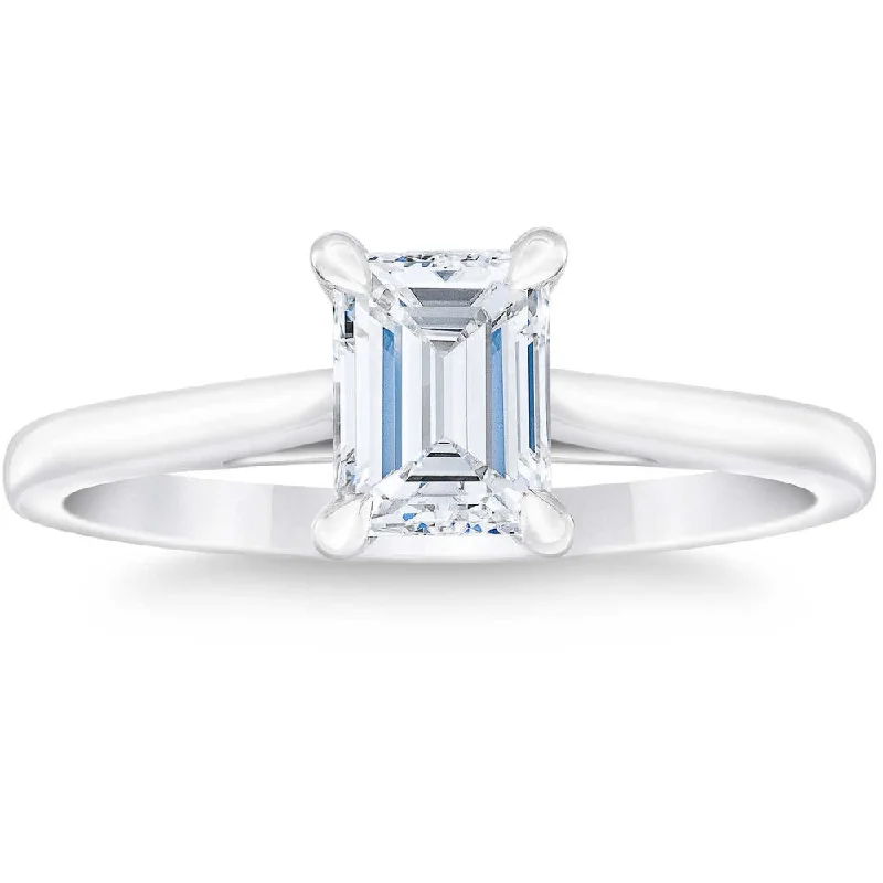 Rings with channel-set turquoise for color -Platinum 1Ct Emerald Cut Diamond Solitaire Engagement Ring Lab Grown