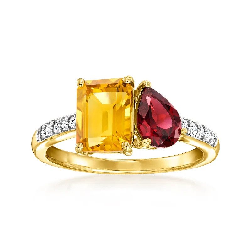 Handcrafted rings with raw emerald rough stones -Ross-Simons Citrine and . Garnet Toi Et Moi Ring With . Diamonds in 14kt Yellow Gold