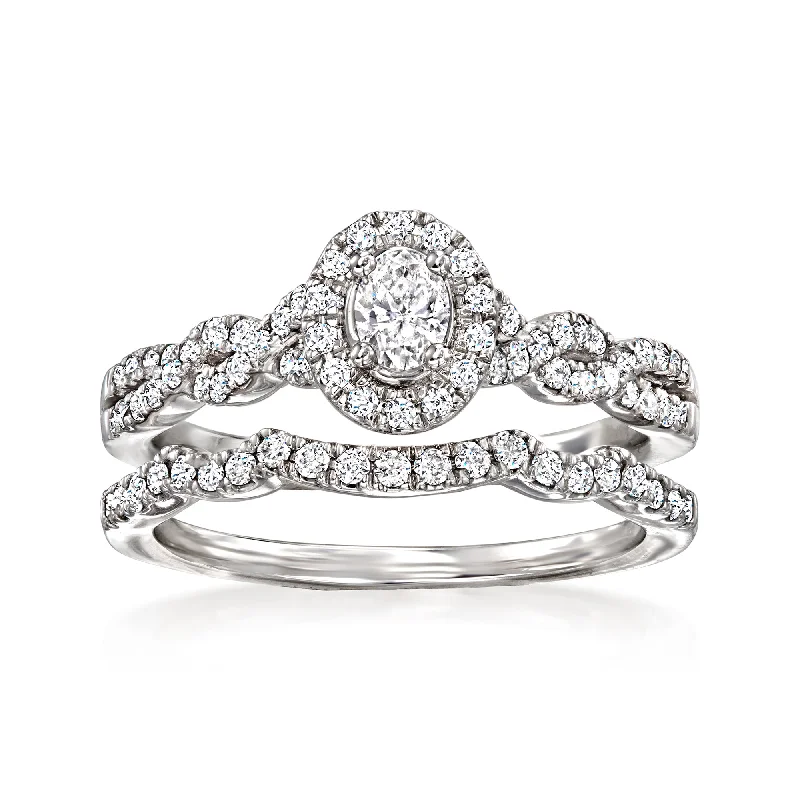 Rings with gothic-inspired skull motif details -Ross-Simons Diamond Bridal Set: Engagement and Wedding Rings in 14kt White Gold