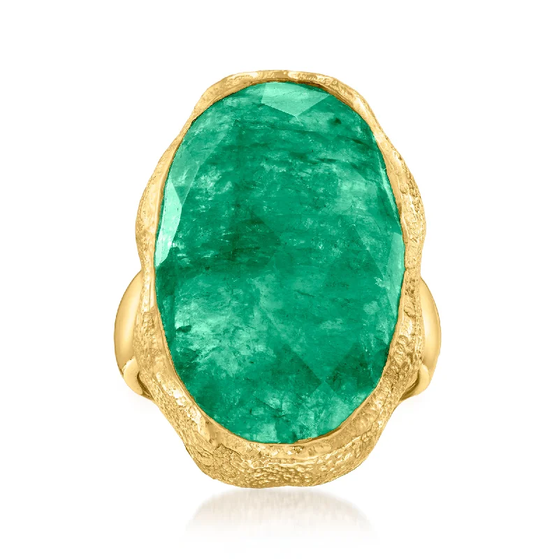 Rings with lotus flower engravings for peace -Ross-Simons Emerald Ring in 18kt Gold Over Sterling