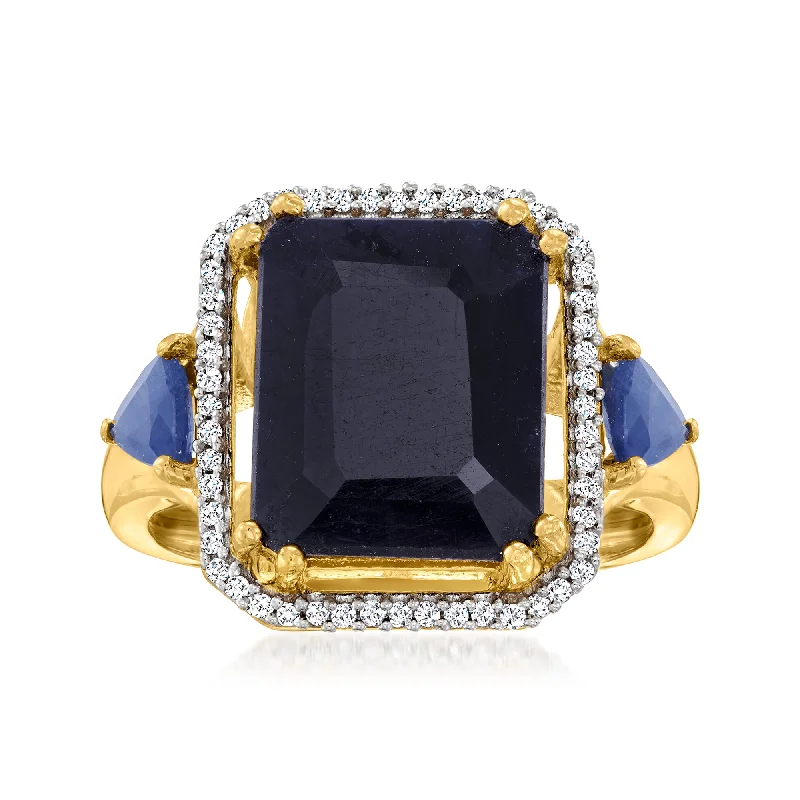 Rings with sunburst citrine for radiant appeal -Ross-Simons Sapphire 3-Stone Ring With . Diamonds in 18kt Gold Over Sterling