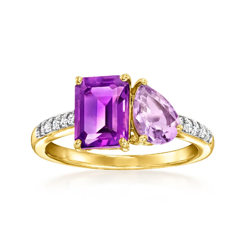 Rings with adjustable bands for perfect fit -Ross-Simons Tonal Amethyst Toi Et Moi Ring With . Diamonds in 14kt Yellow Gold