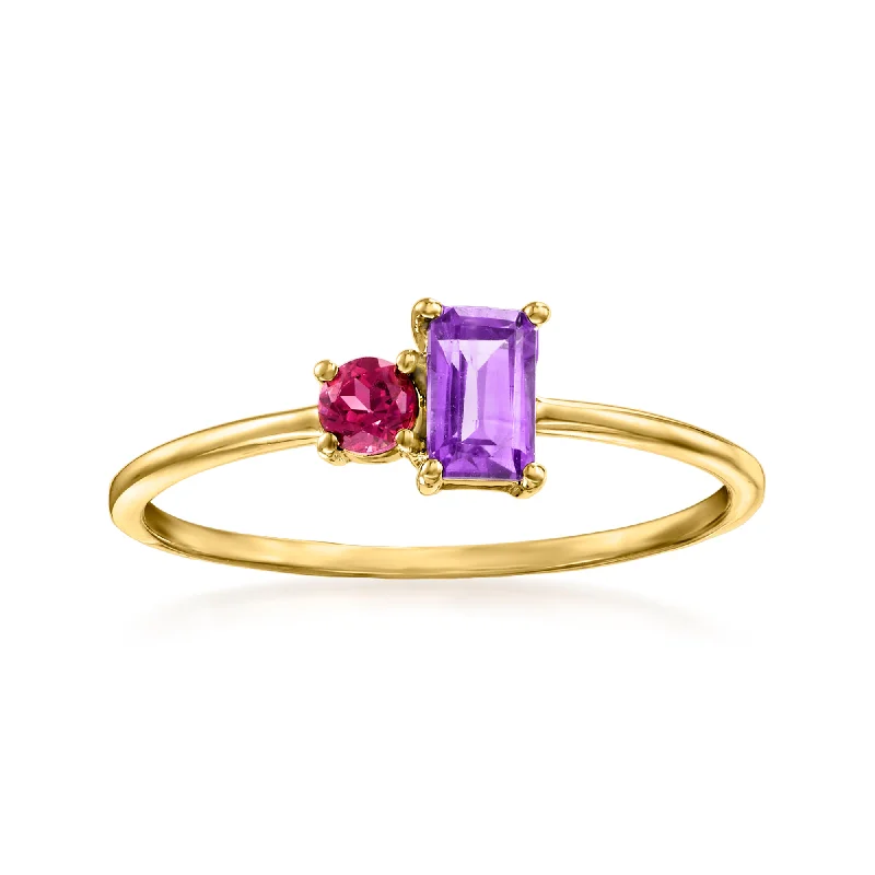 Minimalist rings with tiny diamond dot accents -RS Pure by Ross-Simons Amethyst and . Rhodolite Garnet Ring in 14kt Yellow Gold