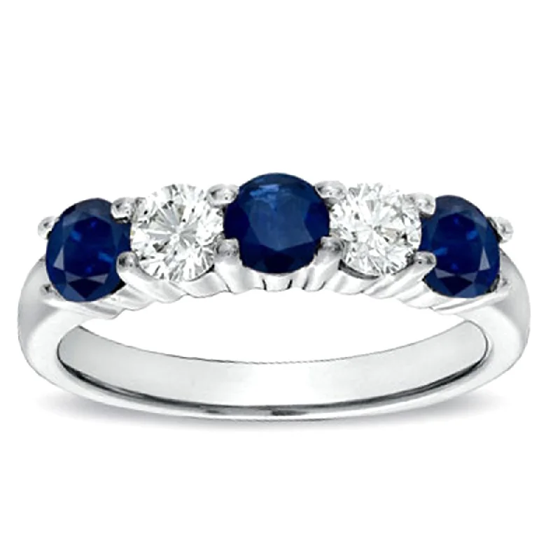 Stackable rings with mixed metal finishes -Suzy Levian 14k Gold Blue Sapphire & White Diamond Accent Ring