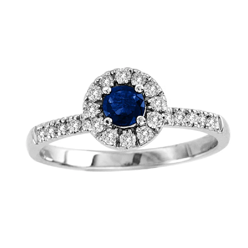 Rings with engraved constellations for stargazers -Suzy Levian 14K White Gold Blue Sapphire & Diamond Accent Petite Bridal Ring