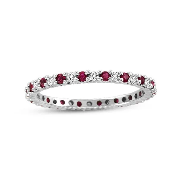 Rings with claw-set moonstone for mystique -Suzy Levian 14K White Gold Diamond and Ruby Eternity Band Ring