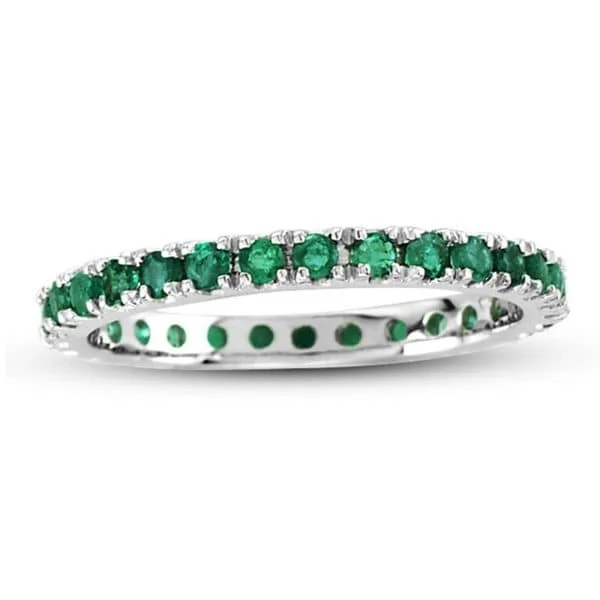 Platinum rings with sparkling sapphire center stones -Suzy Levian 14K White Gold Emerald Eternity Band Ring