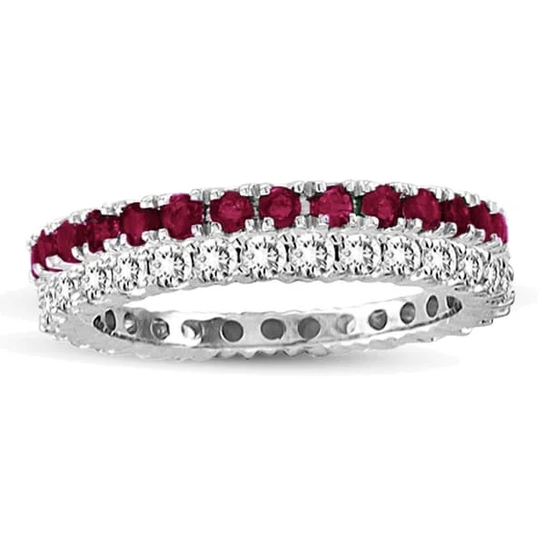 Titanium rings with rugged brushed metal look -Suzy Levian 14k White Gold Ruby Diamond 2-piece Eternity Band Ring Set