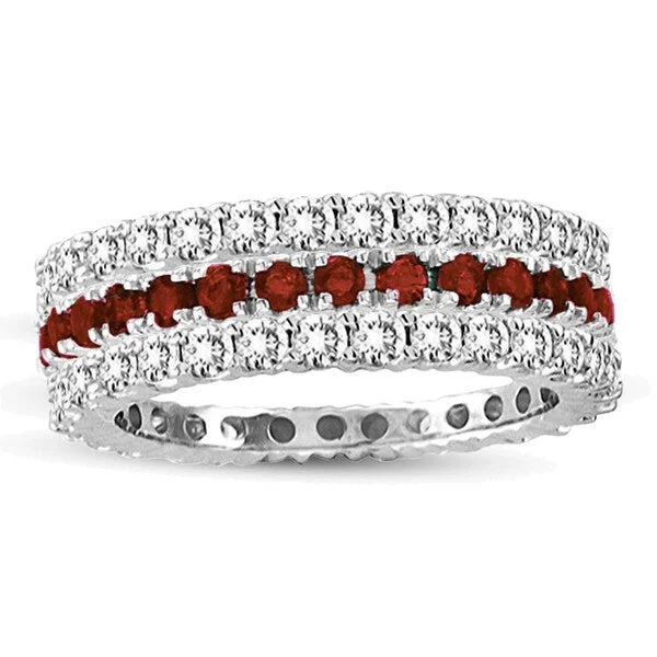 Rings with carved onyx for bold sleekness -Suzy Levian 14k White Gold Ruby Diamond 3-piece Eternity Band Ring Set