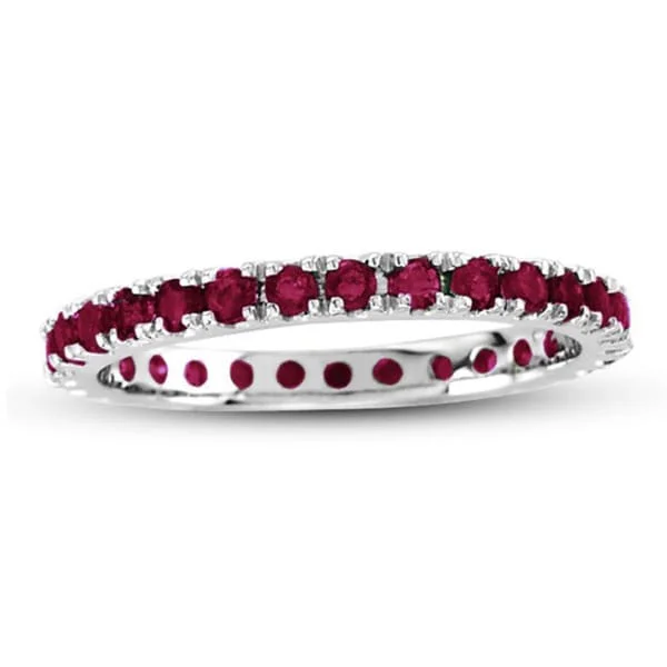 Rings with channel-set turquoise for color -Suzy Levian 14K White Gold Ruby Eternity Band Ring