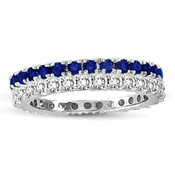 Rings with herkimer diamonds for raw clarity -Suzy Levian 14k White Gold Sapphire Diamond 2-piece Eternity Band Ring Set