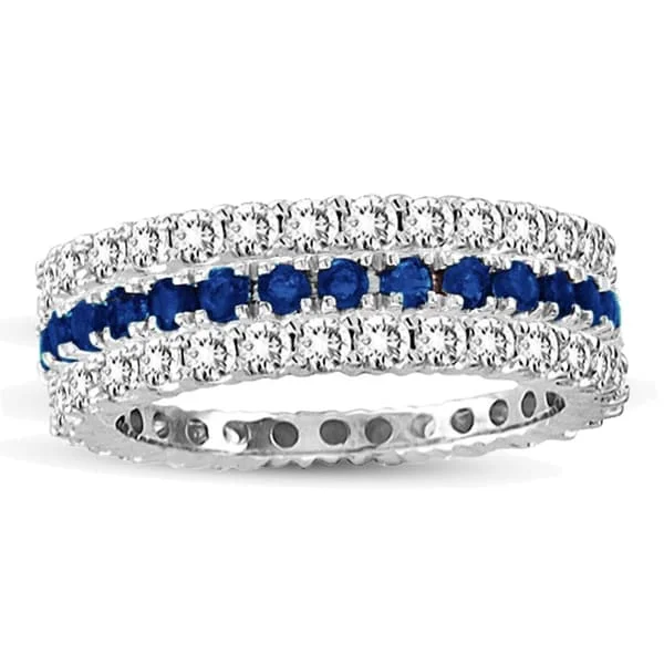 Rings with delicate filigree sapphire settings -Suzy Levian 14k White Gold Sapphire Diamond 3-piece Set Eternity Band Ring