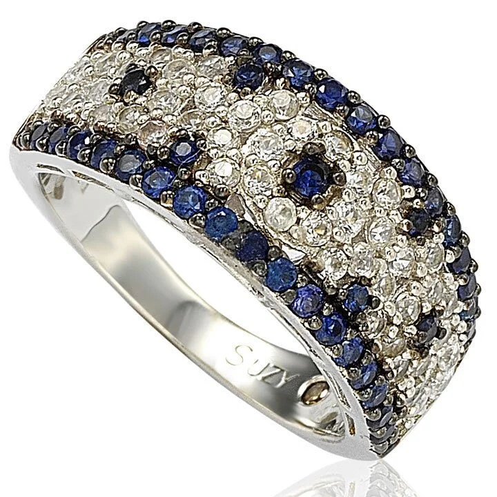 Rings with lapis lazuli for rich blue -Suzy Levian 2.28CT Sapphire and Diamond Accent in Sterling Silver Abstract Ring