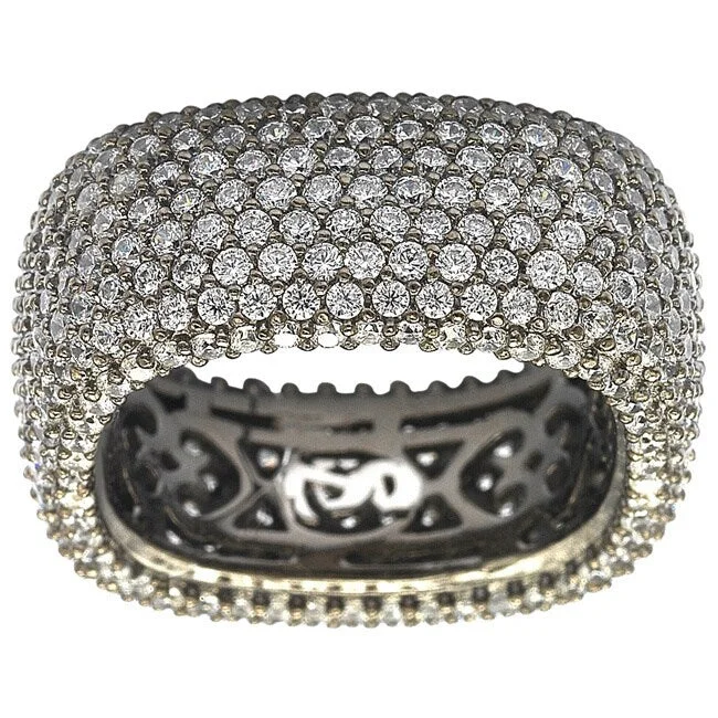 Rings with floral halo diamond arrangements -Suzy Levian Blackened Sterling Silver Cubic Zirconia Square Micro Pave Eternity Ring