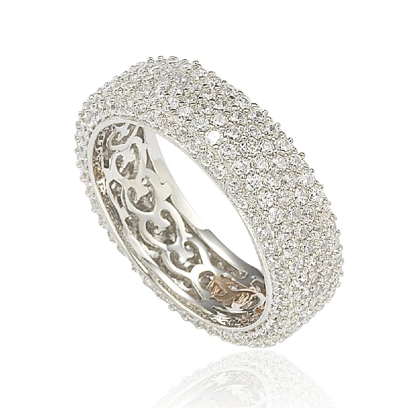 Rings with oxidized silver for antique appeal -Suzy Levian Cubic Zirconia Sterling Silver Eternity Pave Ring