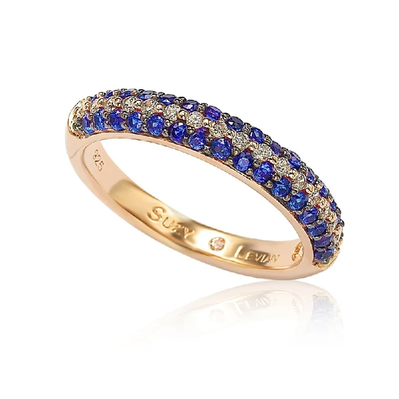 Rings with black diamond for striking contrast -Suzy Levian Micro-Pave Blue Cubic Zirconia in Rose Sterling Silver Stackable Band