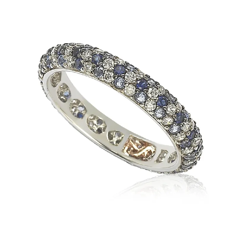 Rings with rough moonstone for natural beauty -Suzy Levian Natural Sapphire & Diamond Accent Pave Eternity Band