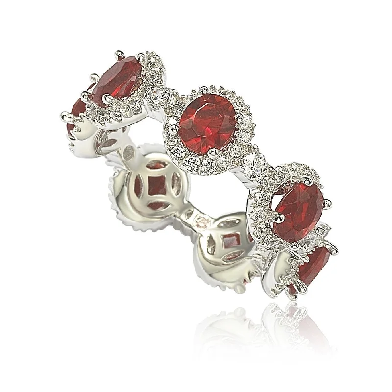 Rings with wide bands for statement wear -Suzy Levian Oval-Cut Ruby Red Cubic Zirconia in Sterling Silver Stackable Band