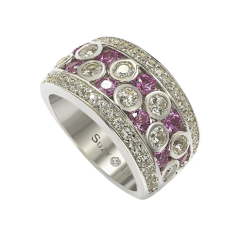 Rings with sunstone gems for fiery sparkle -Suzy Levian Pink Sapphire and Diamond Accent in Sterling Silver and Ring