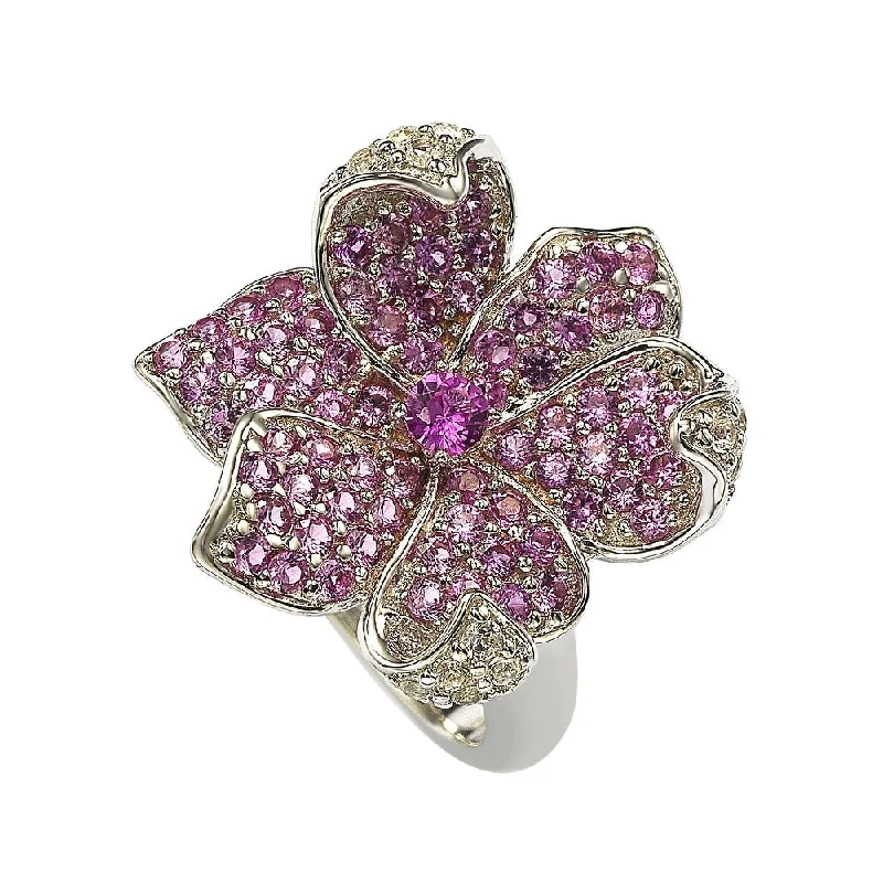 Dainty rings with subtle engraved star motifs -Suzy Levian Pink Sapphire and Diamond Accent in Sterling Silver Flower Petal Ring