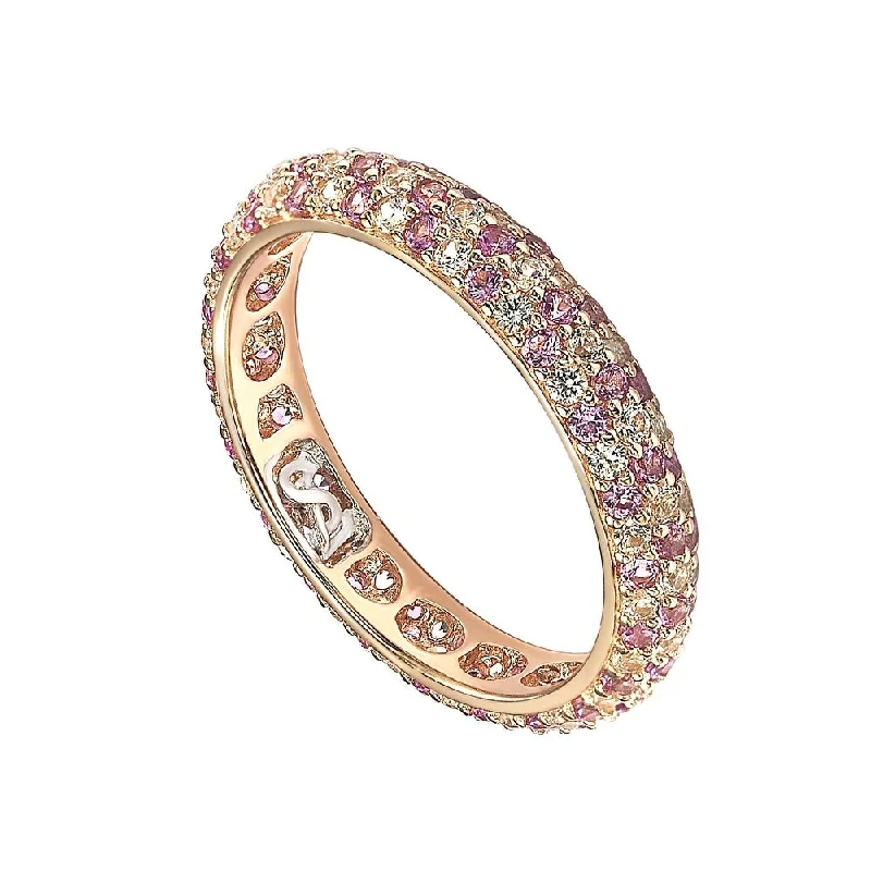 Rings with shield-shaped stones for boldness -Suzy Levian Pink Sapphire & Diamond Accent Pave Eternity Band