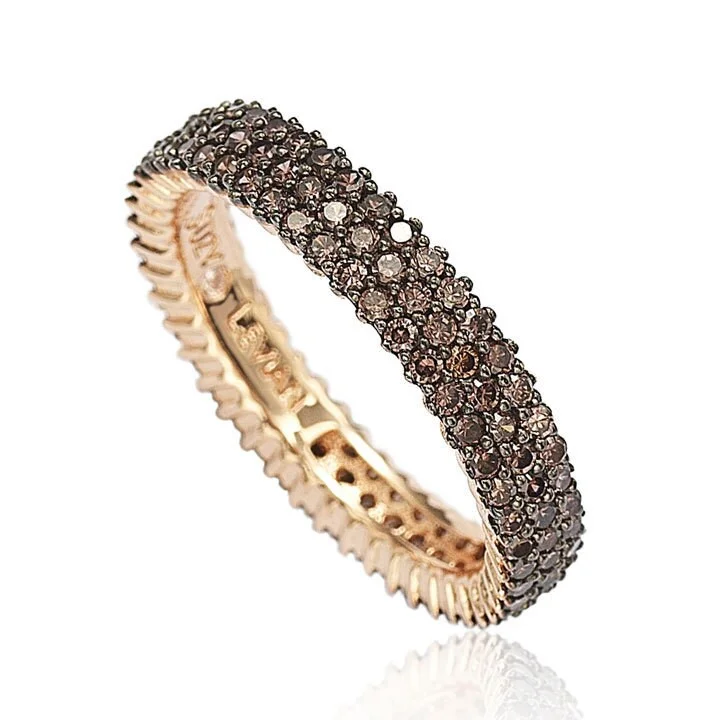 Rings with vine-wrapped bands for nature -Suzy Levian Rose Sterling Silver Micro-Pave Brown Cubic Zirconia Eternity Band