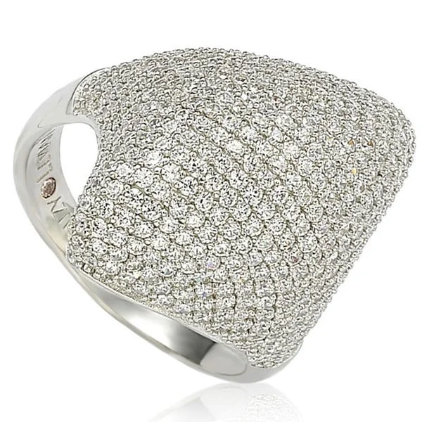 Rings with carved onyx for bold sleekness -Suzy Levian Sterling Silver Pave Cubic Zirconia Pave Dome Ring