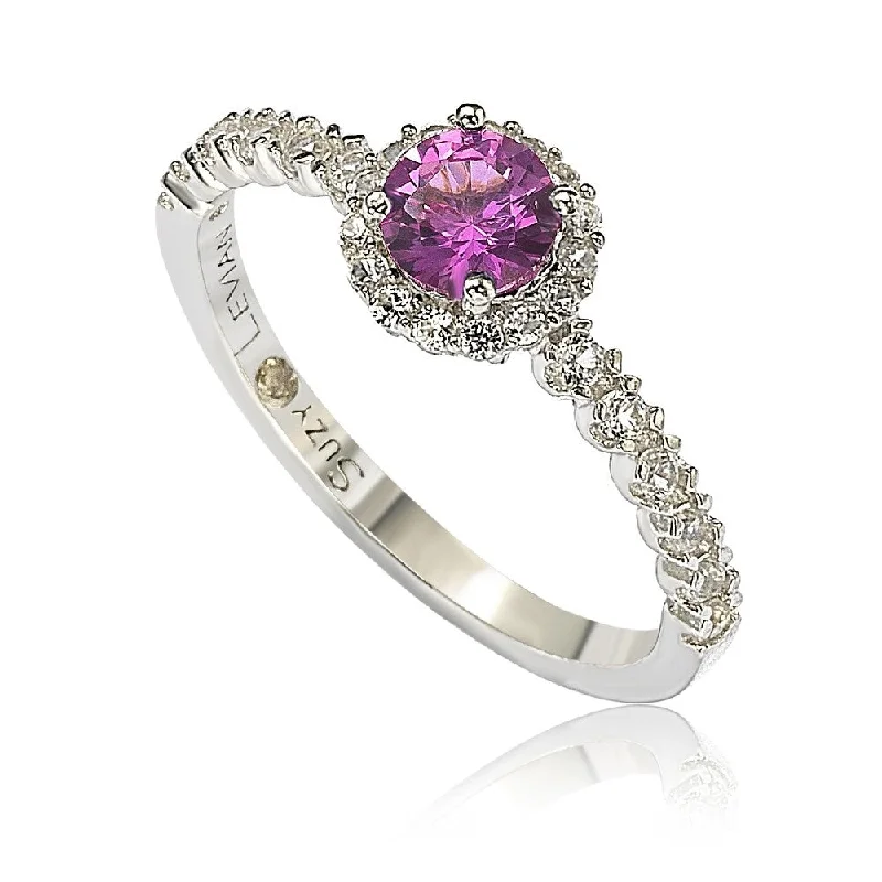 Rings with bezel-set peridot for safety -Suzy Levian Sterling Silver Pink Sapphire (0.54cttw) & Diamond Accent Petite Bridal Ring