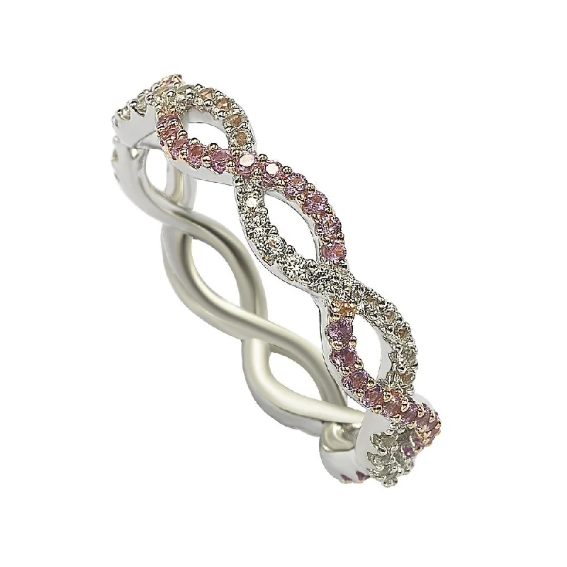 Rings with polished opal for iridescent beauty -Suzy Levian Sterling Silver Pink Sapphire & Diamond Accent Crossover Band