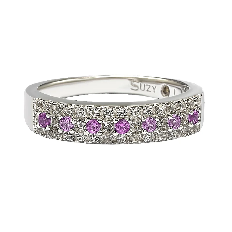 Rings with adjustable bands for perfect fit -Suzy Levian Sterling Silver Pink Sapphire & Diamond Accent Pave Band Ring