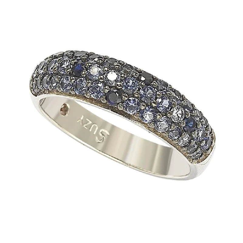 Rings with mandala engravings for spiritual vibe -Suzy Levian Sterling Silver Sapphire & Diamond Accent Pave Band Ring