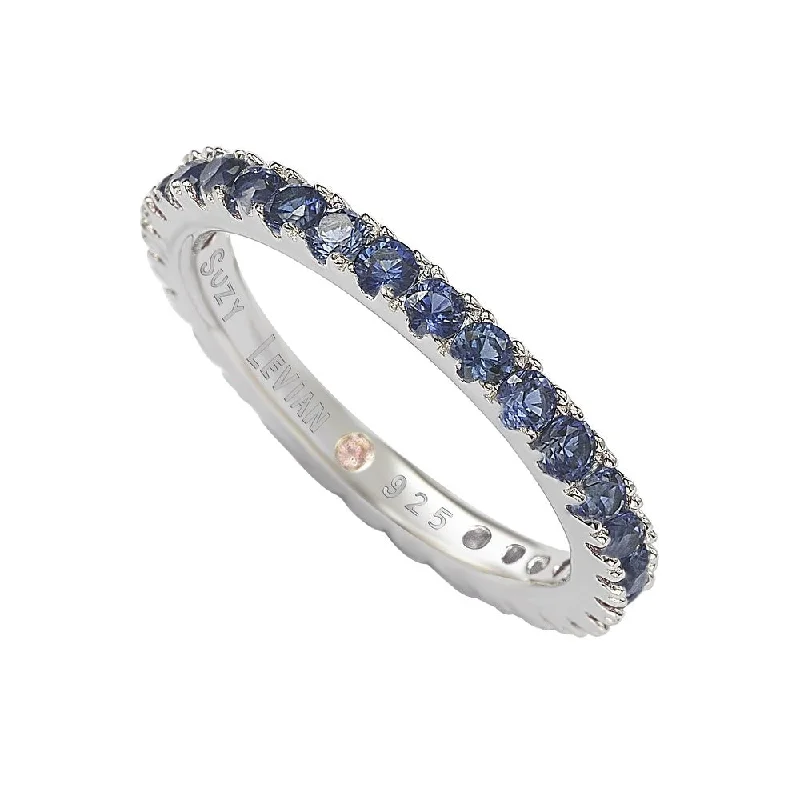 Rings with vintage claw prongs for elegance -Suzy Levian Sterling Silver Thin Blue Cubic Zirconia Eternity Band