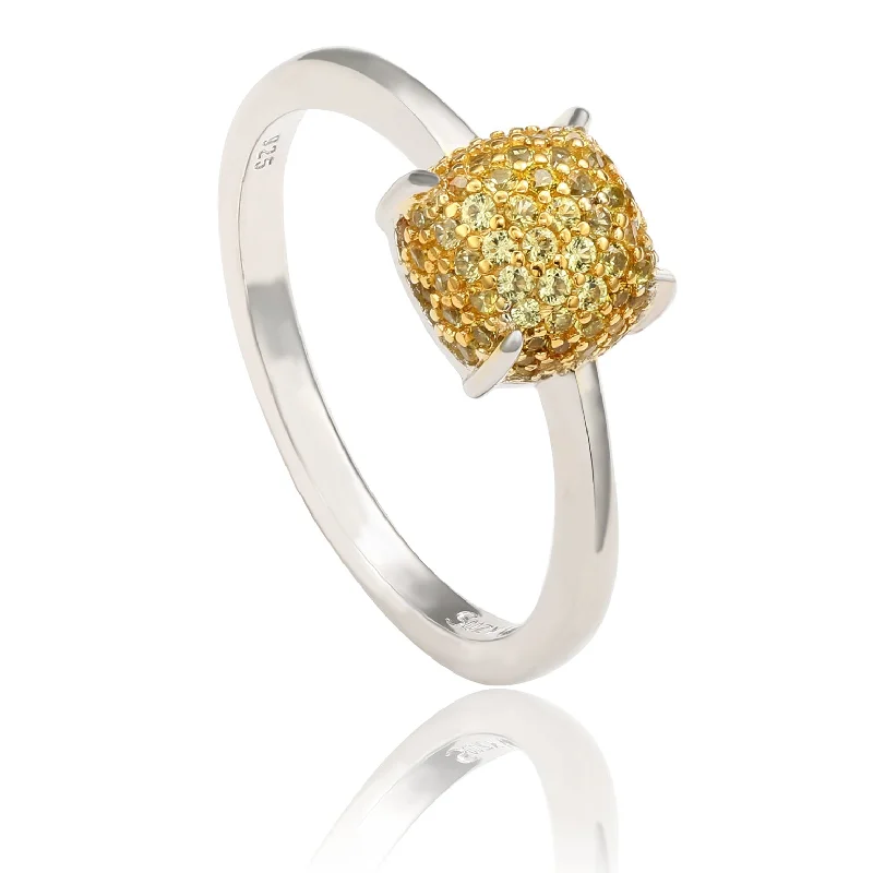 Rings with raw garnet stones for texture -Suzy Levian Sterling Silver Yellow Sapphire & Diamond Accent Pave Ball-Top Ring