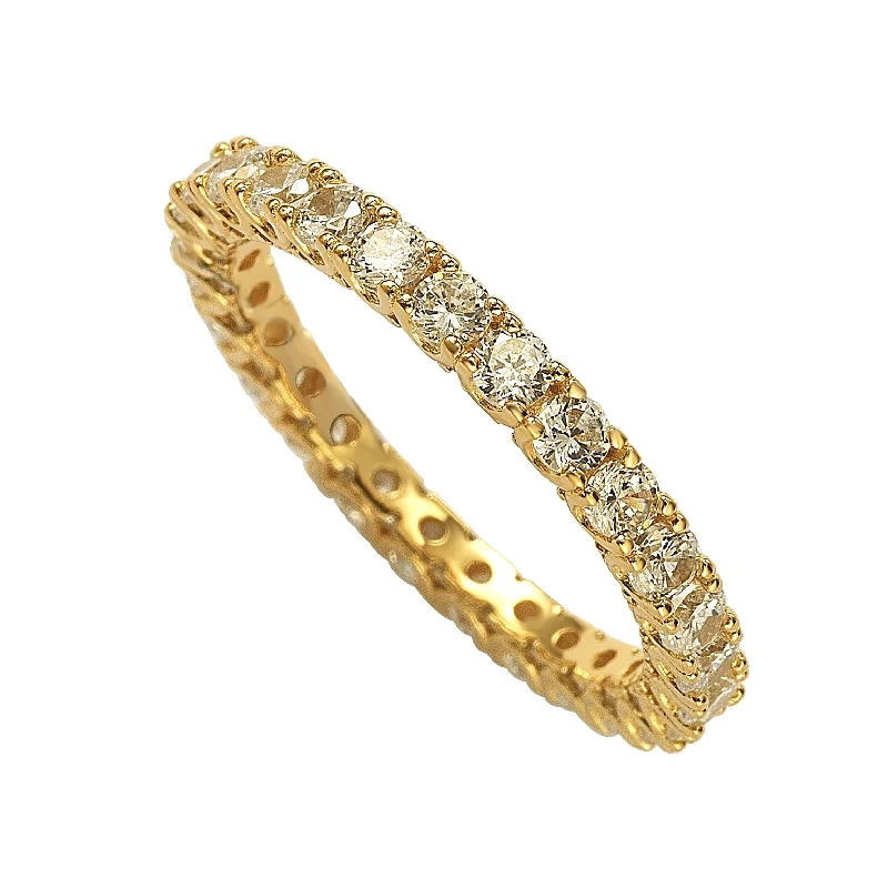 Rings with sunburst citrine for radiant appeal -Suzy Levian Yellow Sterling Silver Cubic Zirconia Pave U Shape Setting Eternity Band