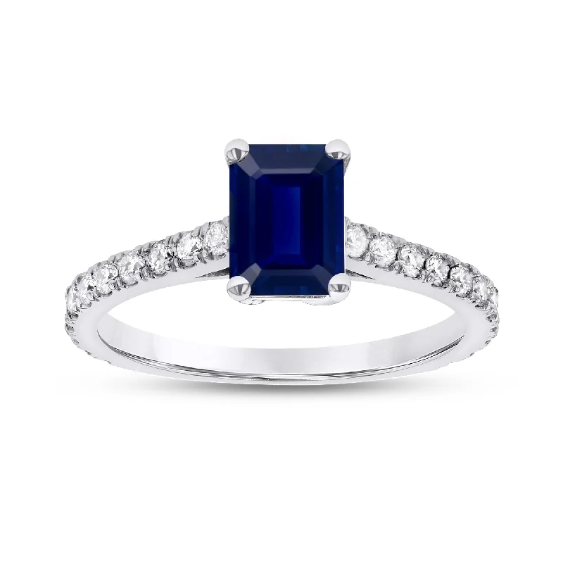 Rings with citrine stones for sunny vibes -0.36ctw Diamond and Emerald Cut Sapphire Engagement Ring in 14k White Gold