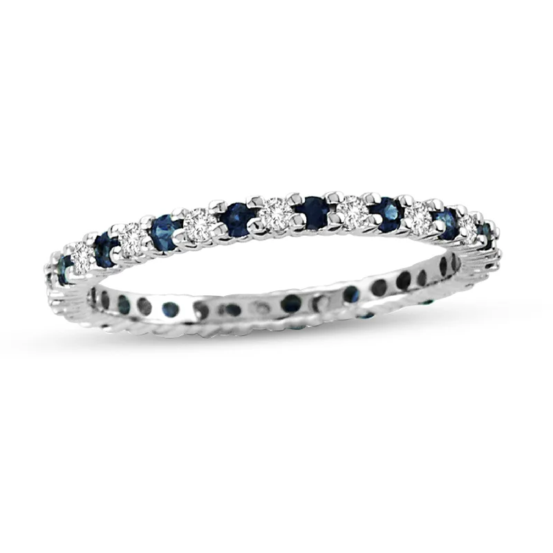 Rings with floral halo diamond arrangements -0.55cttw Sapphire and Diamond Eternity Ring in 14k Gold