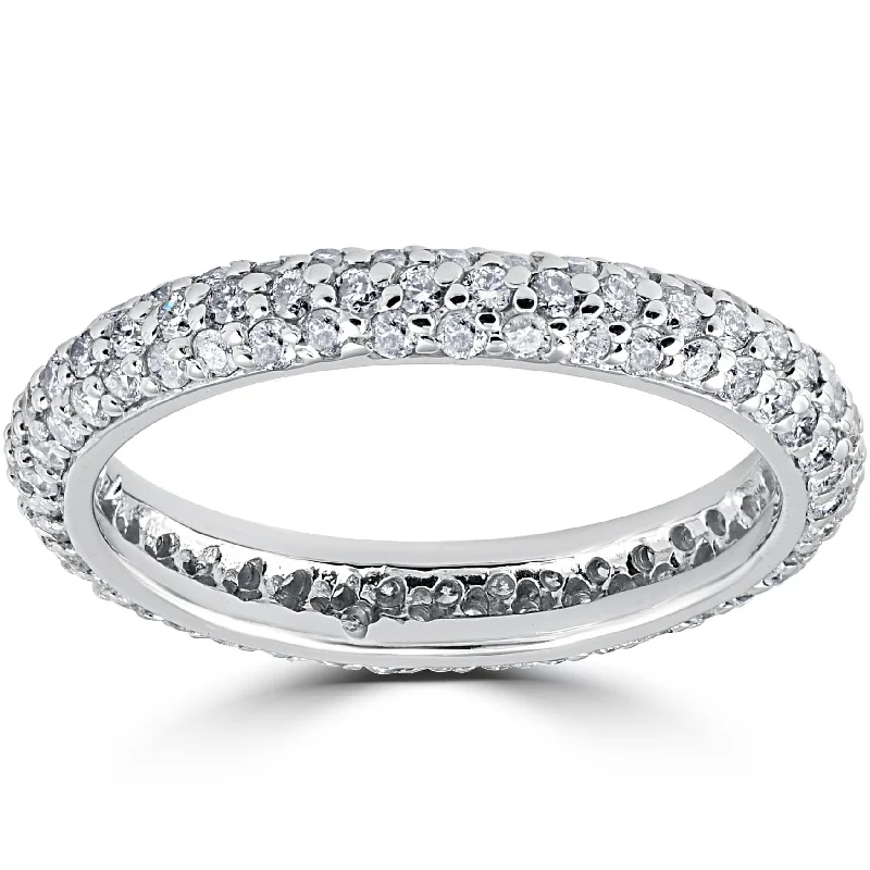 Rings with etched floral bands for detail -1 1/10ct Pave Diamond Eternity Ring 14K White Gold