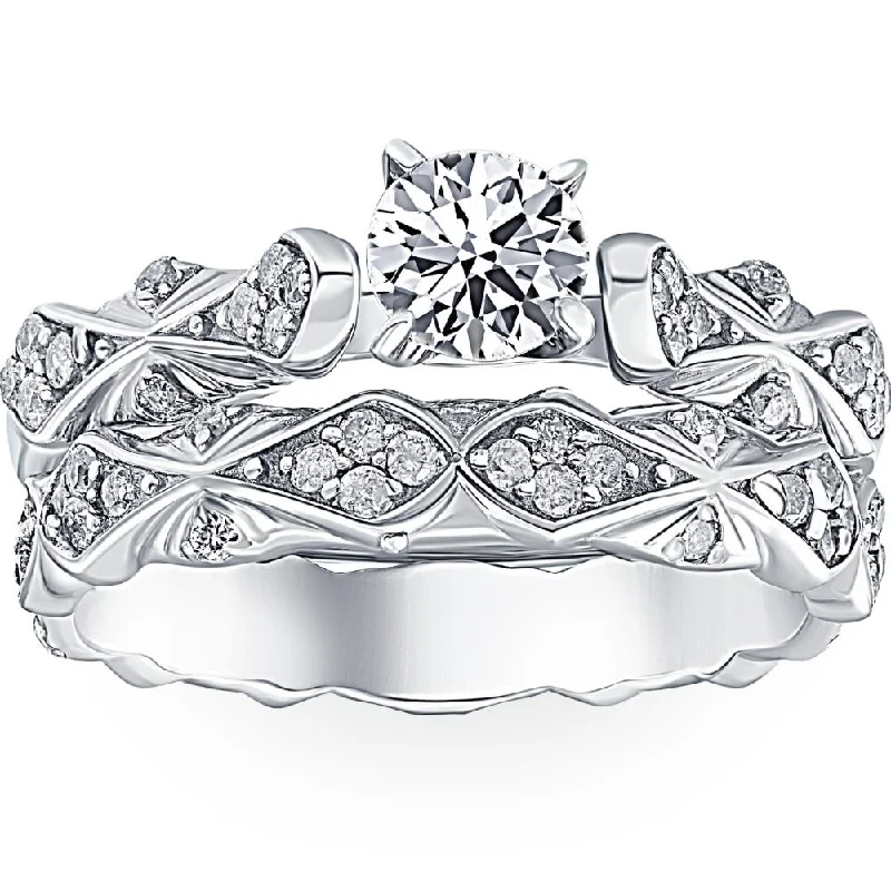 Rings with branch-inspired bands for organic -1 1/10ct Sculptural Diamond Engagement Ring Set 14K White Gold