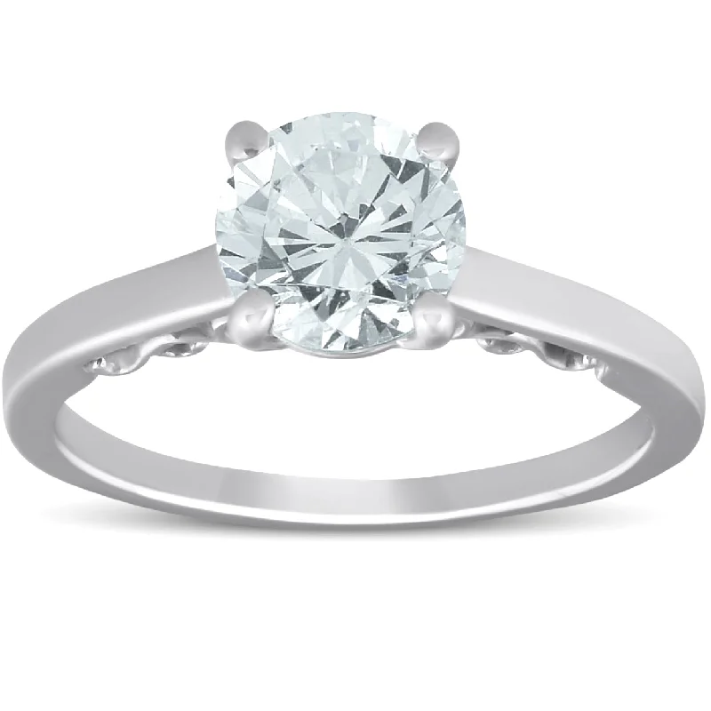 Rings with herkimer diamonds for raw clarity -1 1/2 Ct Diamond & CZ Engagement Ring 14k White Gold